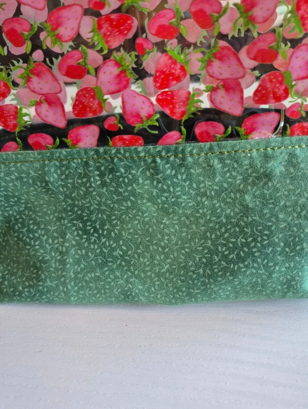 Spacious strawberry vinyl and cotton travel toiletry & cosmetic bag. sweet bag